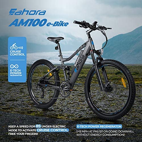 eAhora AM100 27.5 Inch 48V Mountain Electric Bike Hydraulic Brakes Full Air Suspension, Cruise Control 350W Electric Bikes for Adults with Removable Battery, E-TECH Recharge System, 9-Speed Gear - Blog - 7