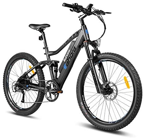 eAhora AM100 27.5 Inch 48V Mountain Electric Bike Hydraulic Brakes Full Air Suspension, Cruise Control 350W Electric Bikes for Adults with Removable Battery, E-TECH Recharge System, 9-Speed Gear