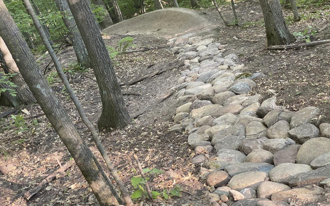 This area of the trail is rich in glacial rock. When the rocks were found where the trail was built, the rocks were turned into the trail, thus creating the more technical experience. Photo by Aaron Hautala