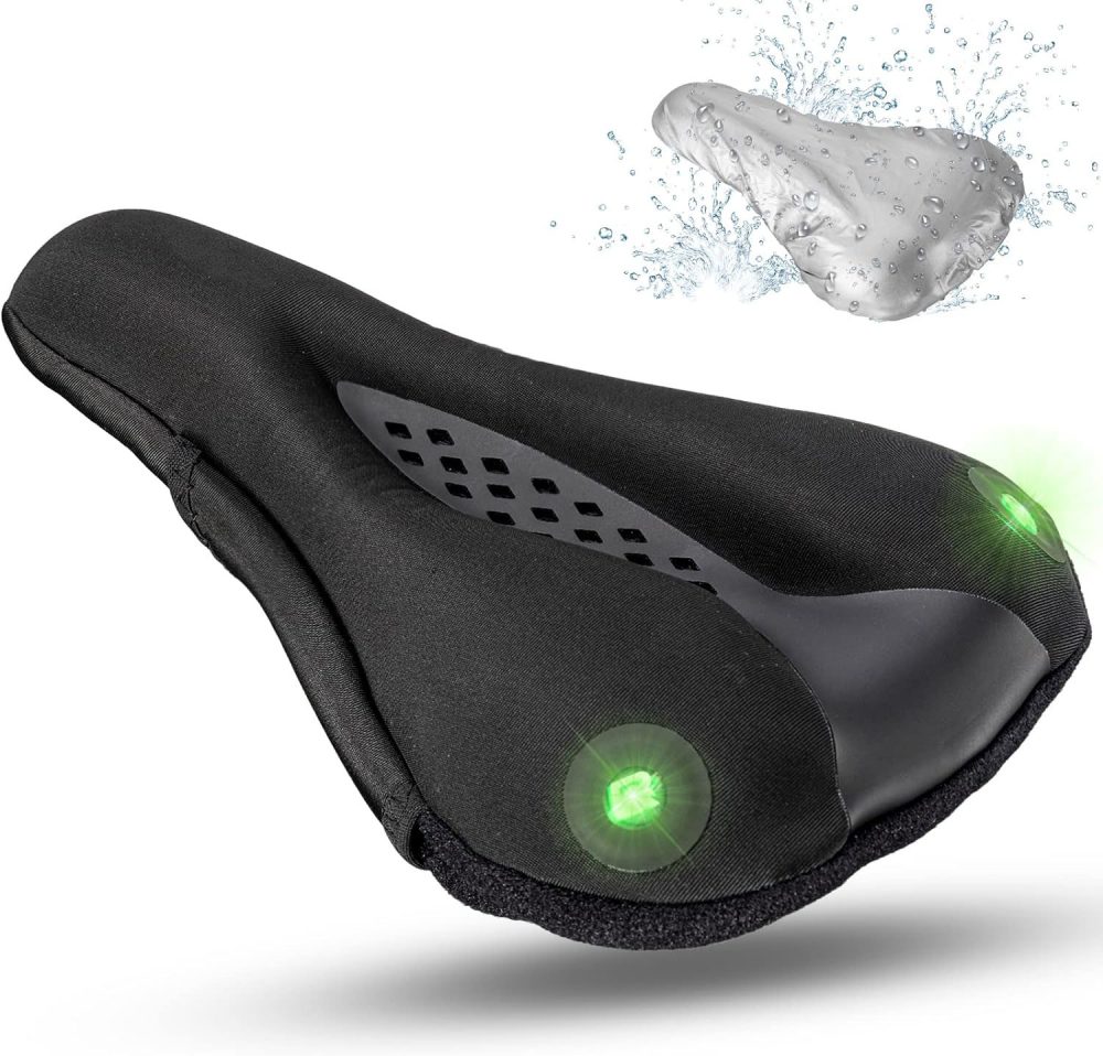 Gel Bike Seat Cover for Comfort Bicycle Seat Cushion with Rechargeable Taillight, Soft Bike Saddles Cover
